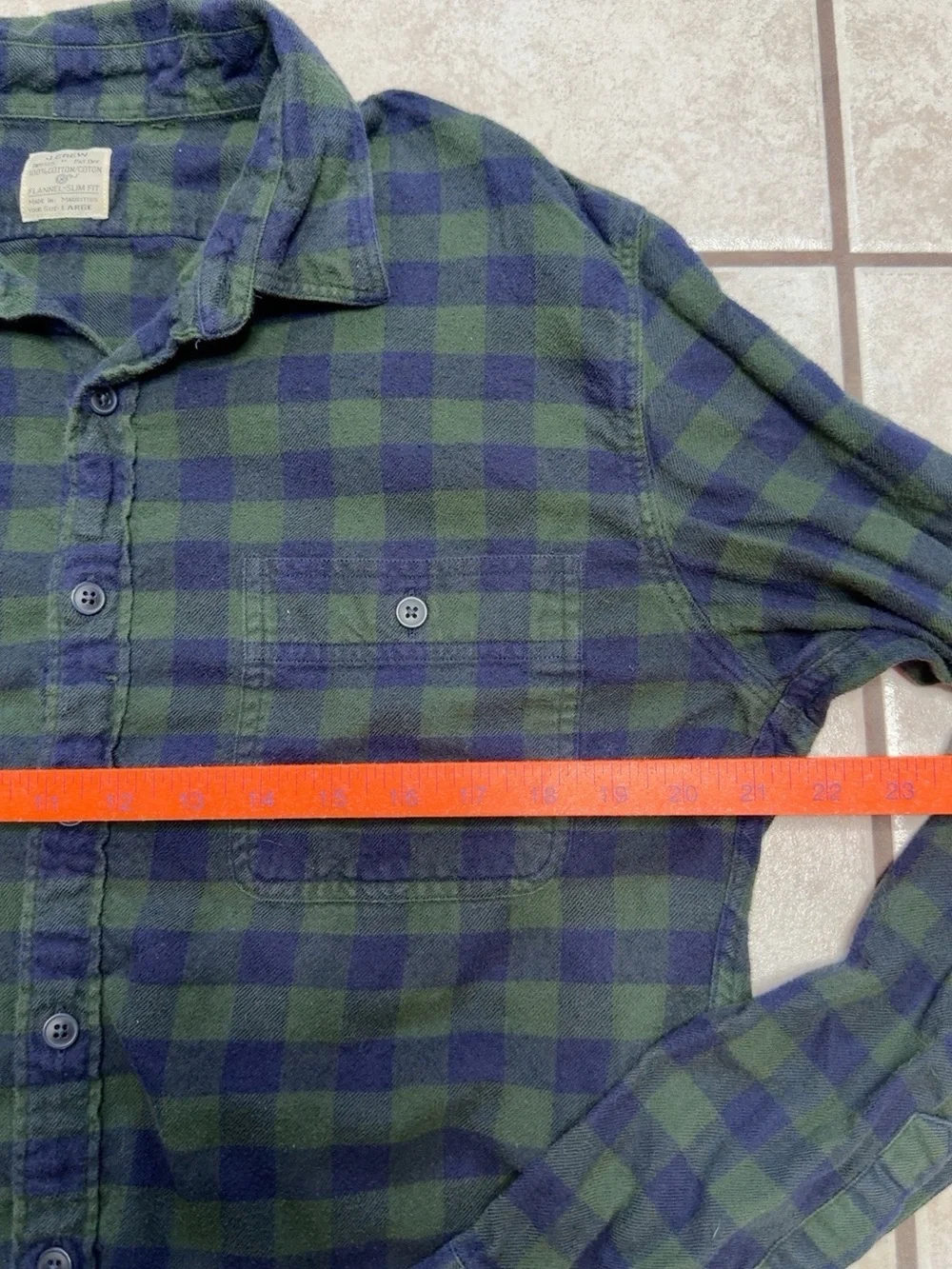 J.Crew Slim Fit Navy Green Buffalo Plaid Flannel Shirt Large